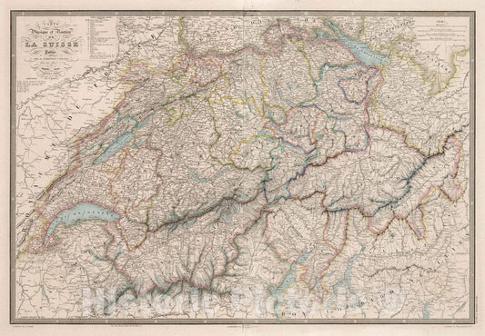 Switzerland 1850 Historical Map Print - Hand-Colored Engraving