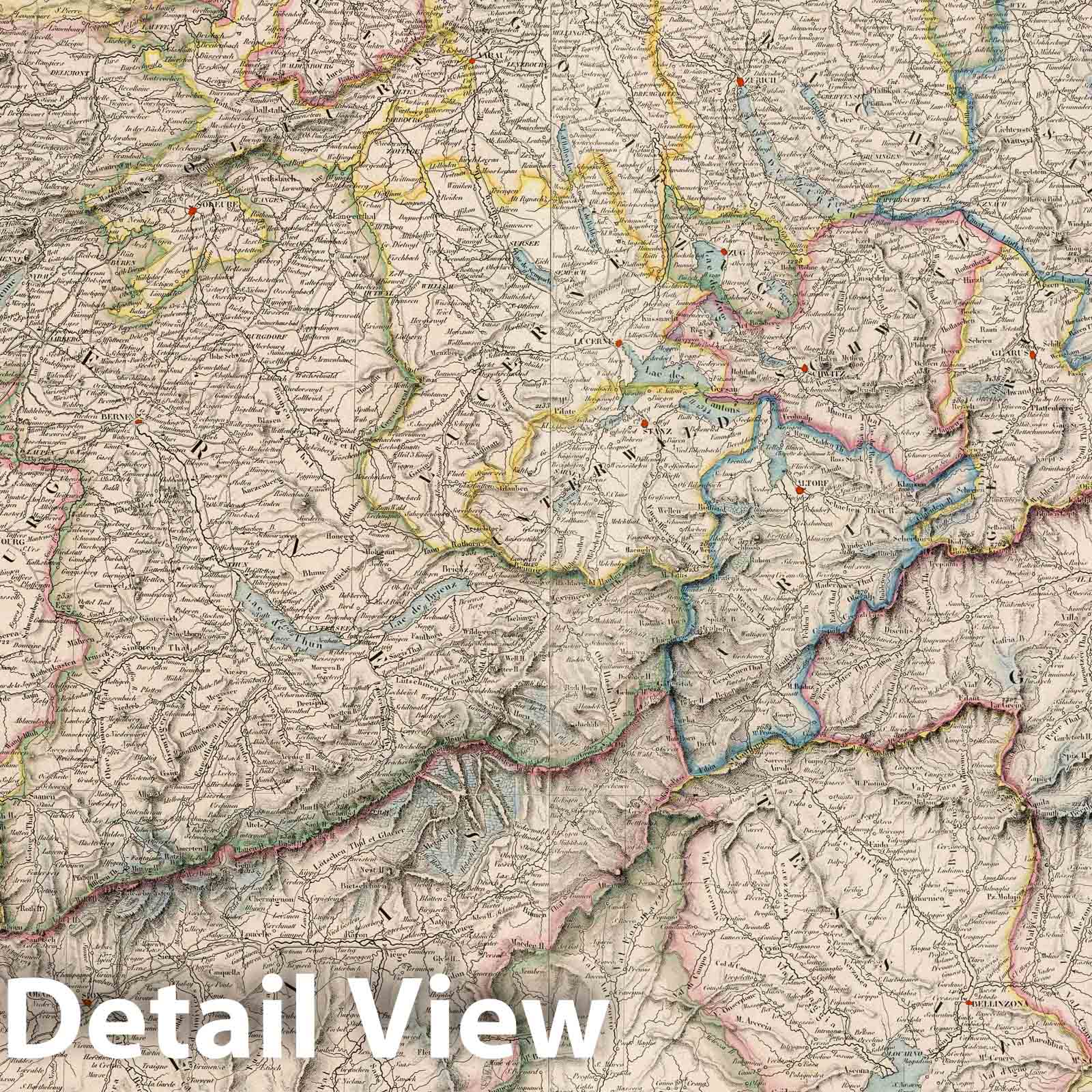 Switzerland 1850 Historical Map Print - Hand-Colored Engraving