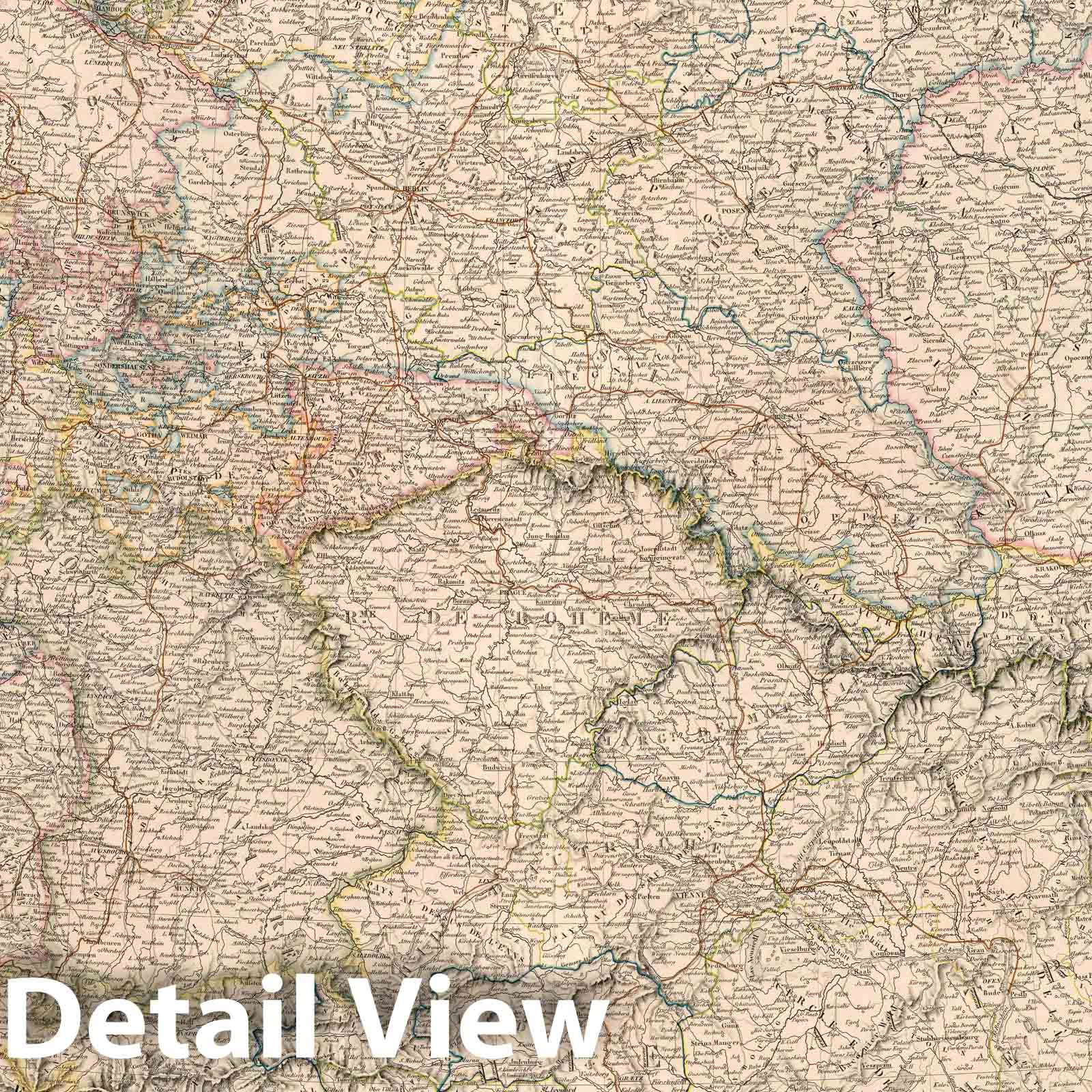 Central Europe: Germany, Austria, Poland, Netherlands, 1851 - Historical Map Print