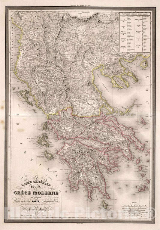 Modern Greece Albania Macedonia 1828 - Historical Map Print