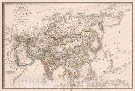 Carte Physique et Politique de l'Asie, 1850 - Historical Map Print