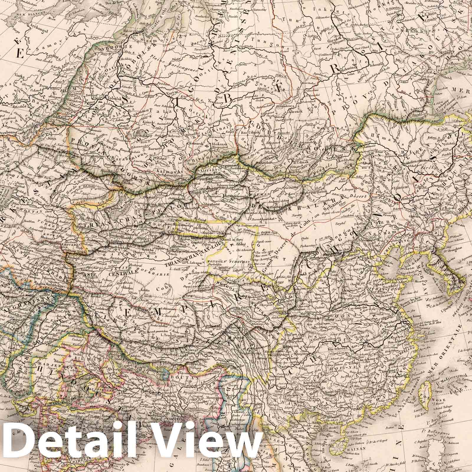 Carte Physique et Politique de l'Asie, 1850 - Historical Map Print