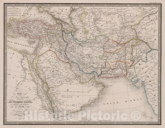 Turkey in Asia, Persia, Kabul, and Arabia, 1850 - Historical Map Print