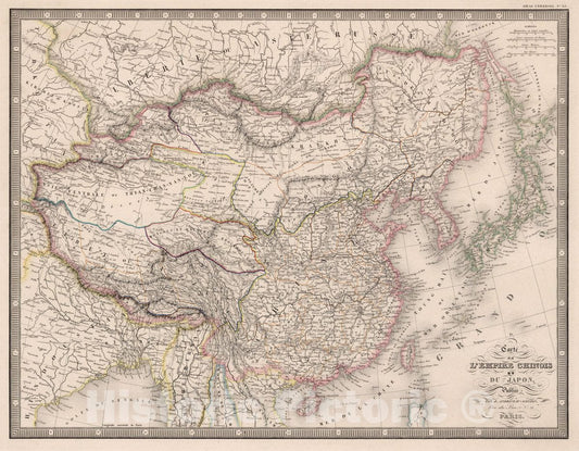 Carte de L'Empire Chinois et du Japon, 1851 - Historical Map Print