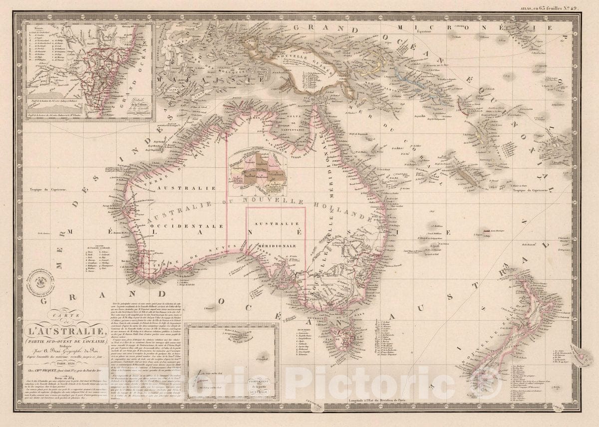 Australia, New Zealand, and New Guinea 1854 Historical Map Print