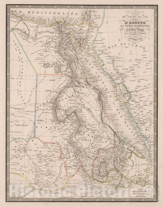 Nile Course: Egypt, Sudan, Ethiopia, Red Sea, 1850 - Historical Map Print