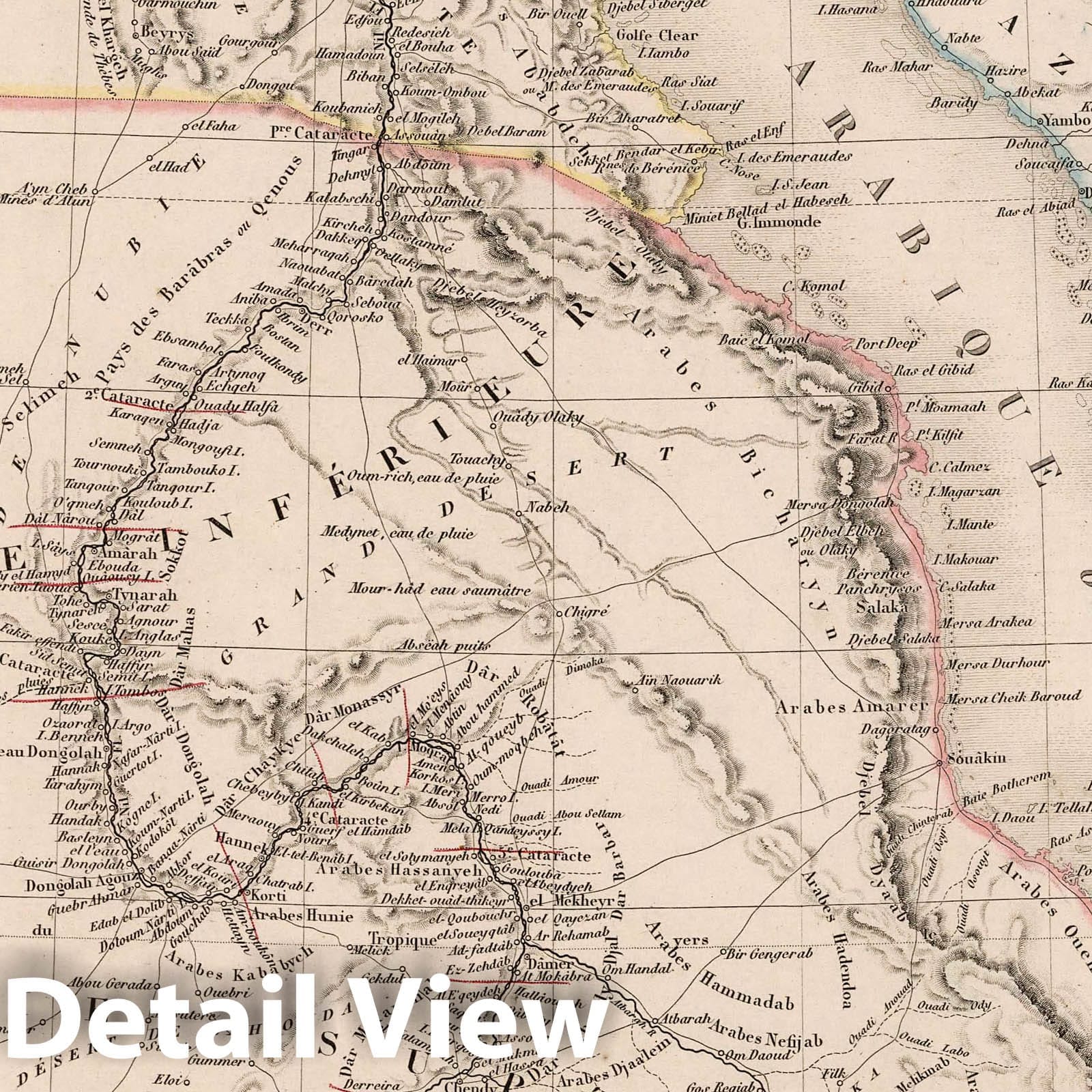 Nile Course: Egypt, Sudan, Ethiopia, Red Sea, 1850 - Historical Map Print