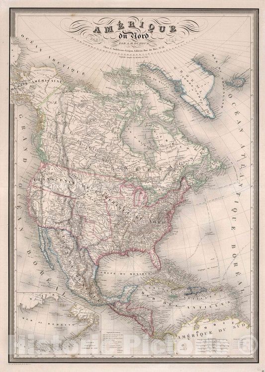 North America, 1852 - Historical Map Print from French Atlas