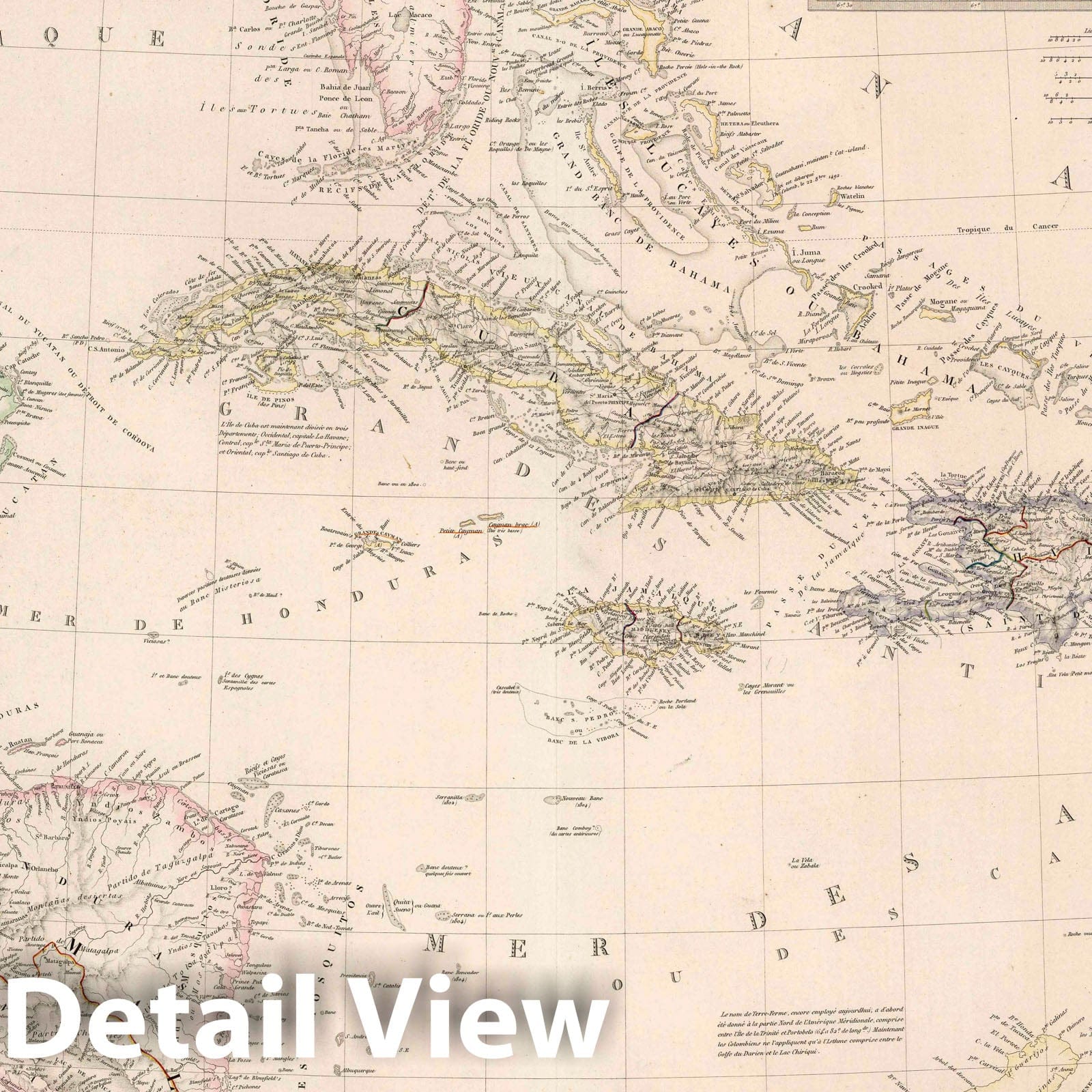Antilles, Bahamas, Caribbean, and Central America, 1845 - Historical Map Print