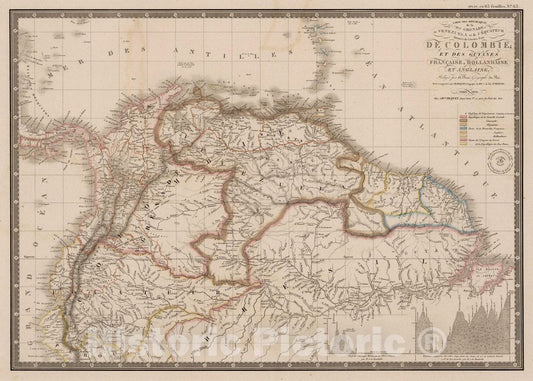 Historic Map : Colombia, Carte de Colombie et des Guyanes, 1836 Atlas , Vintage Wall Art