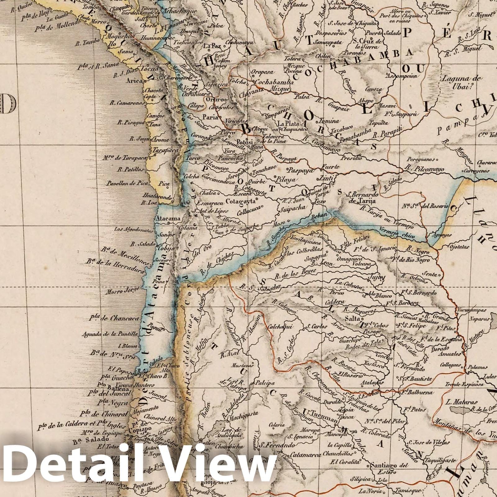 Peru, Bolivia, Chile, and Argentina, 1843 - Historical Map Print