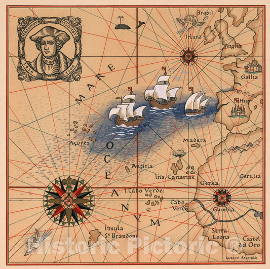 Atlantic - Pictorial Map, 1927 - Historical Map Print
