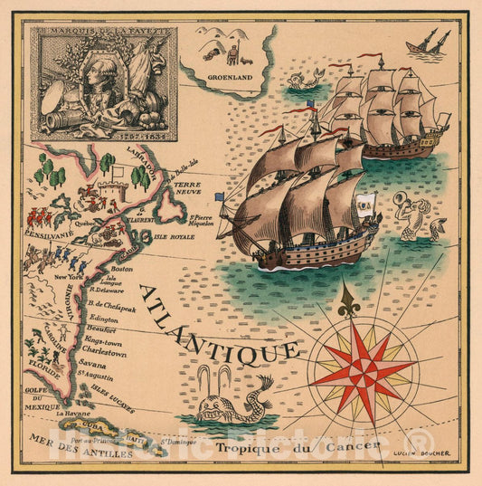 Atlantic - Pictorial Map, 1927 - Historical Map Reproduction
