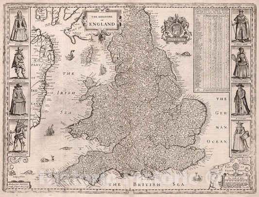 Historic Map : The Kingdome of England, 1676 Atlas - Vintage Wall Art