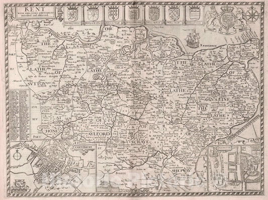 Kent, England 1676 Historical Map Print