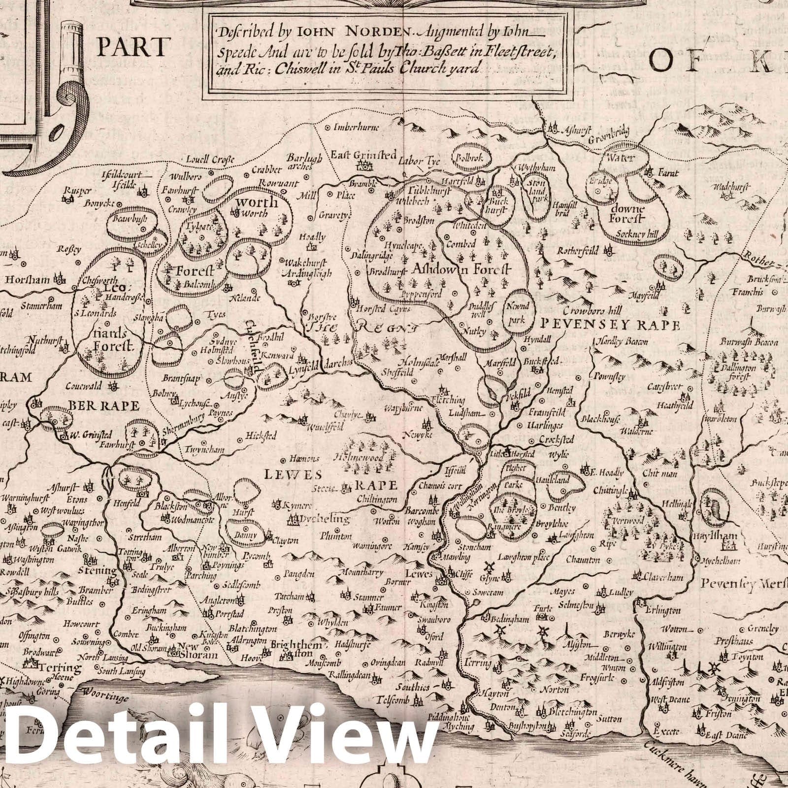 Sussex with Chichester Inset, England 1666 Historical Map Print