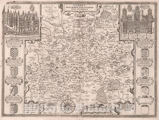 Surrey, England 1676 Historical Map Print
