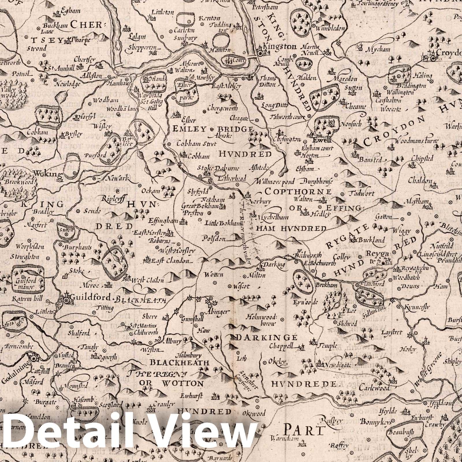 Surrey, England 1676 Historical Map Print