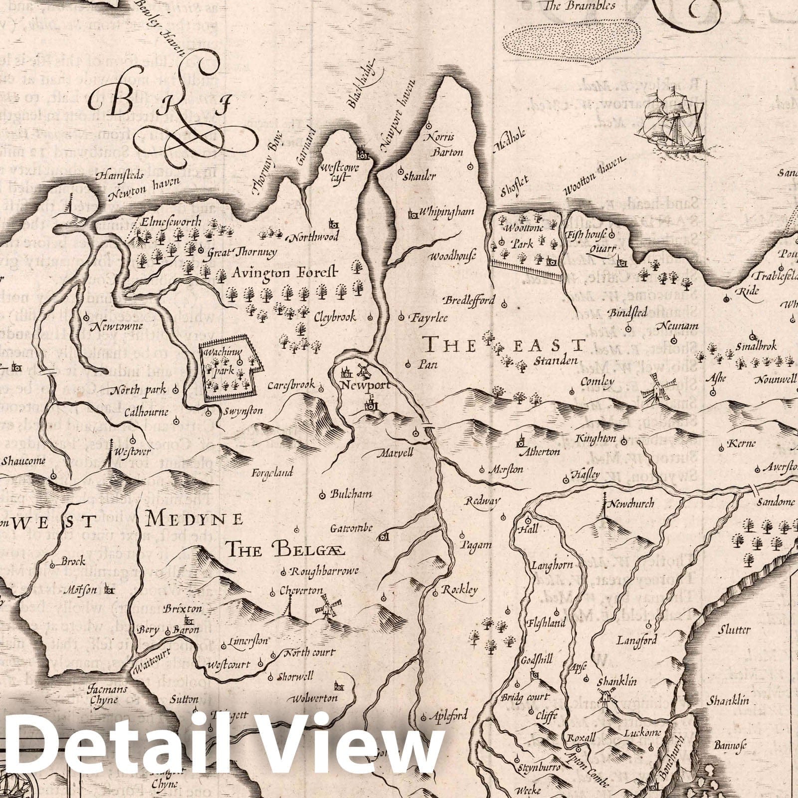 Isle of Wight, England, 1676 Historical Map Print