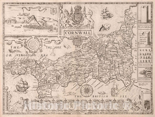 Cornwall, England 1630 Historical Map Print