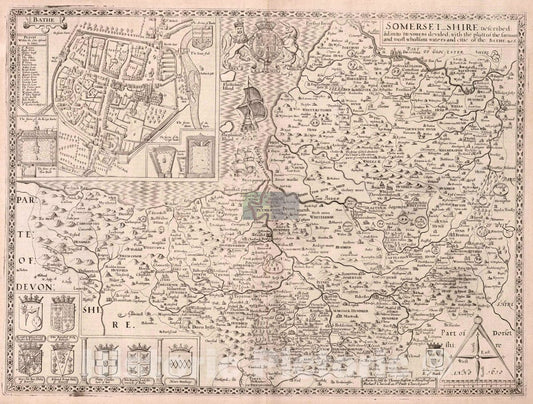 Somerset, 1610 - Historical Map Print by John Speed