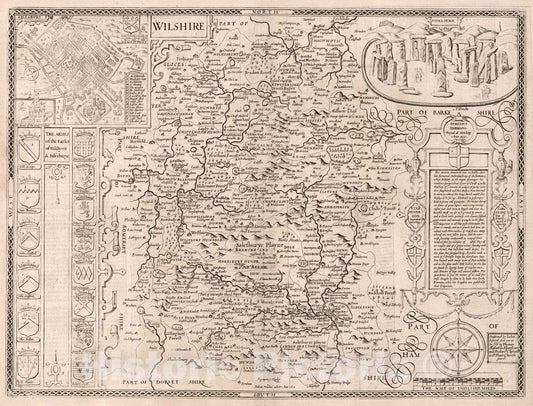 Wiltshire, England 1676 Historical Map Print