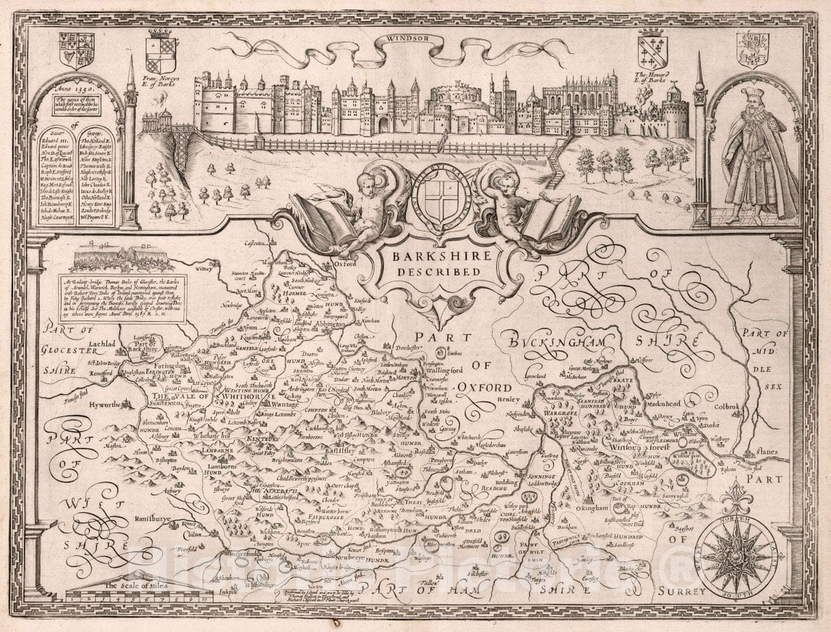 Berkshire England, 1676 - Historical Map Print