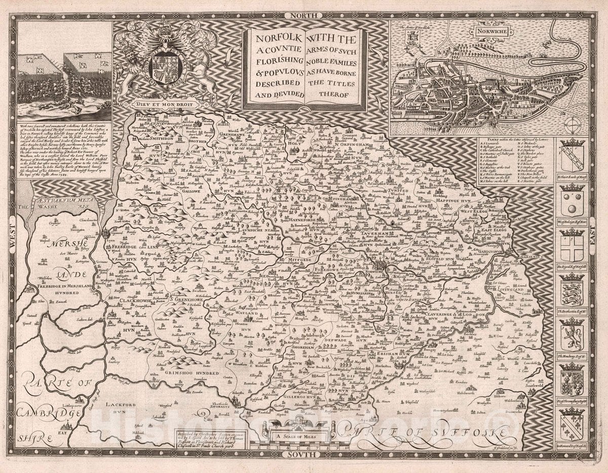 Norfolk, England 1676 Historical Map Print