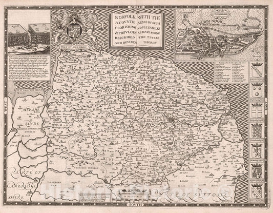 Norfolk, England 1676 Historical Map Print