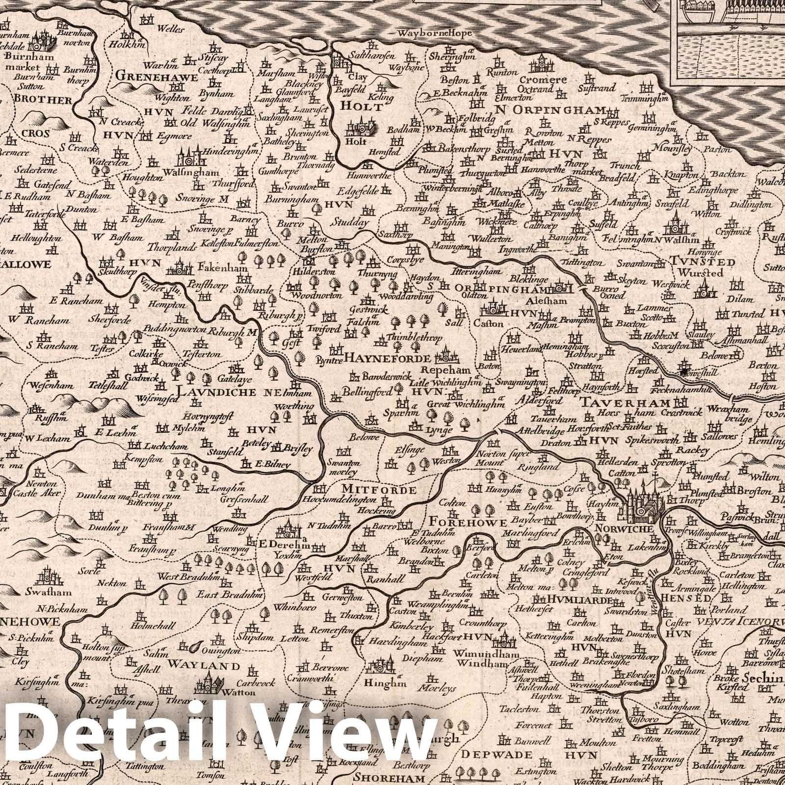 Norfolk, England 1676 Historical Map Print