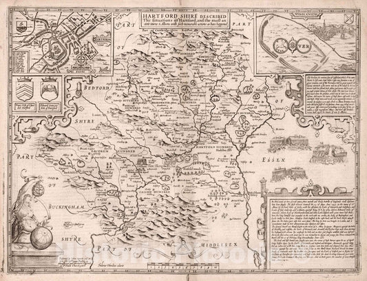 Hertfordshire, England 1676 Historical Map Print - John Speed
