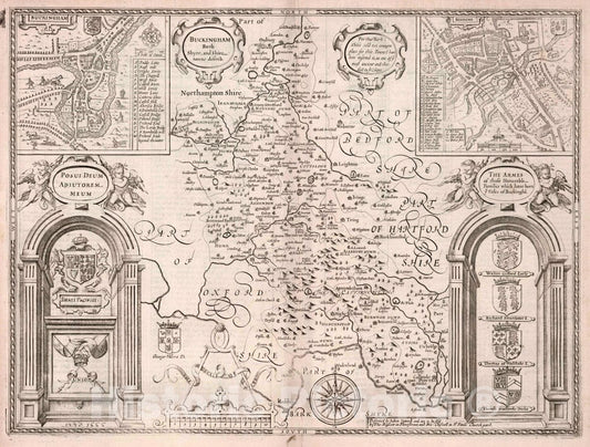 Buckinghamshire, England 1666 Historical Map Print