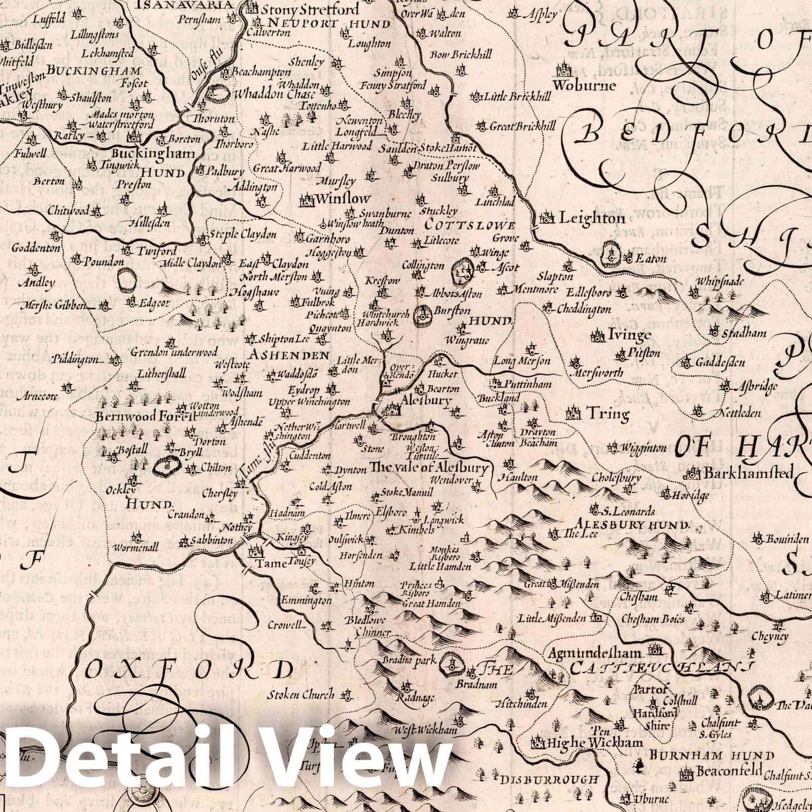 Buckinghamshire, England 1666 Historical Map Print