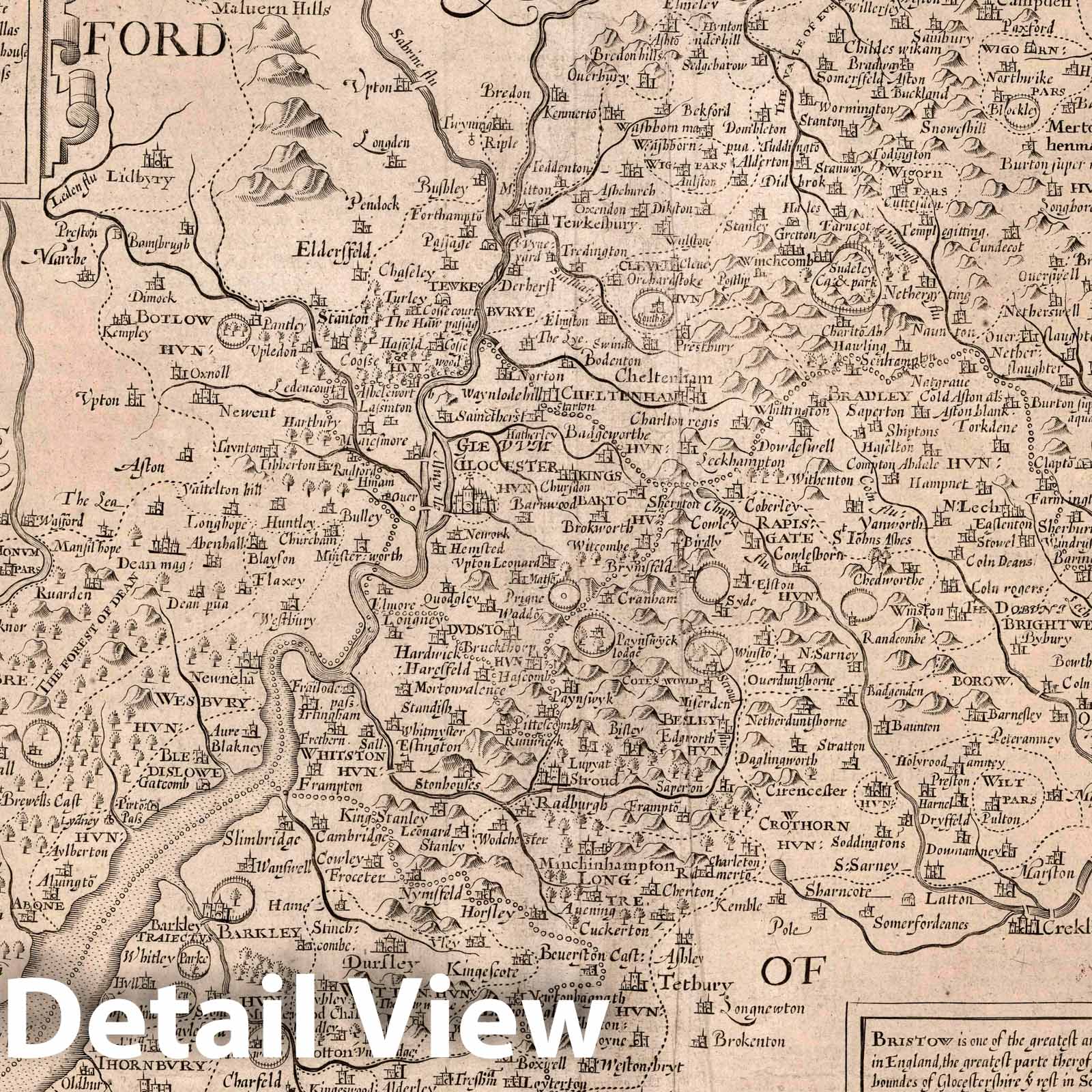 Gloucestershire with insets: Gloucester, Bristol, 1676 - Historical Map Print