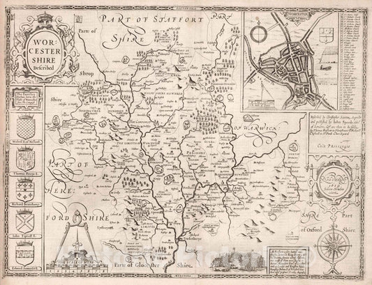 Worcestershire, England 1610 Historical Map Print
