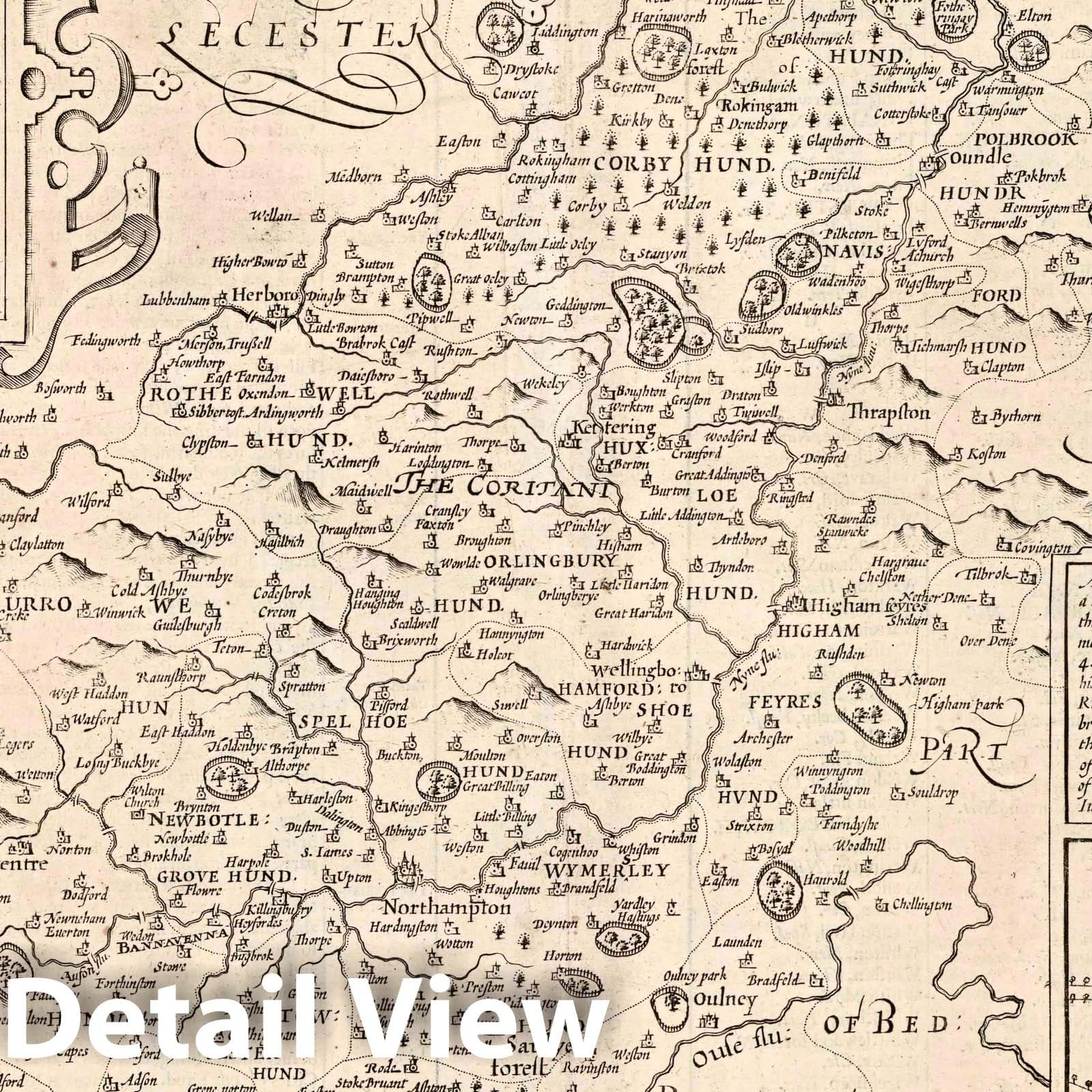 Northamptonshire, England 1610 Historical Map Print