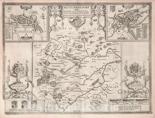 Rutlandshire with insets Oakham and Stanford, 1676 - Historical Map Print