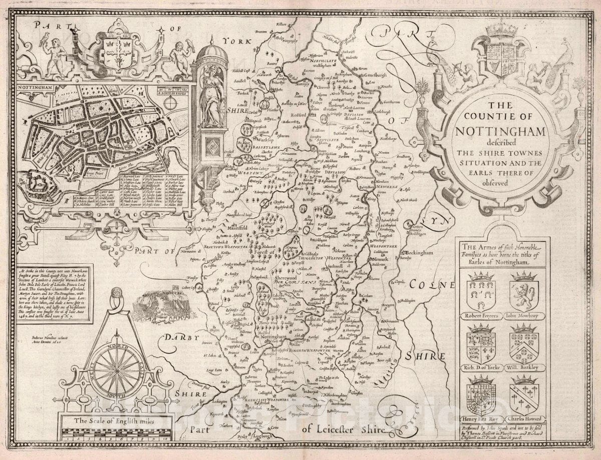 Nottinghamshire, England 1610 Historical Map Print
