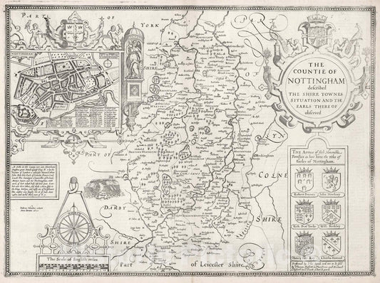 Historic Map - (Nottinghamshire). The Countie of Nottingham, 1610 Atlas - Vintage Wall Art
