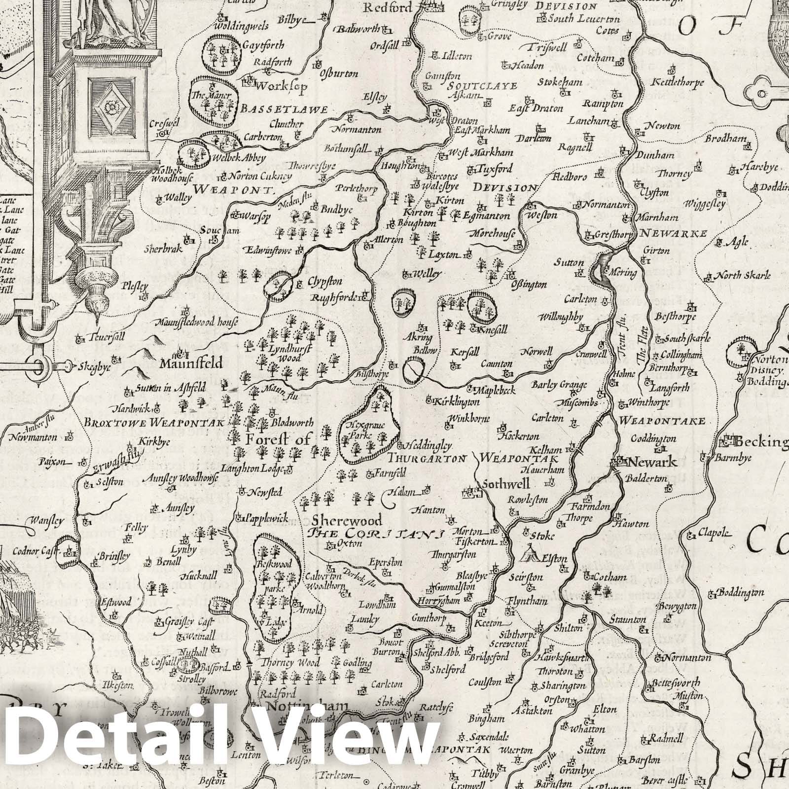 Nottinghamshire, England 1610 Historical Map Print