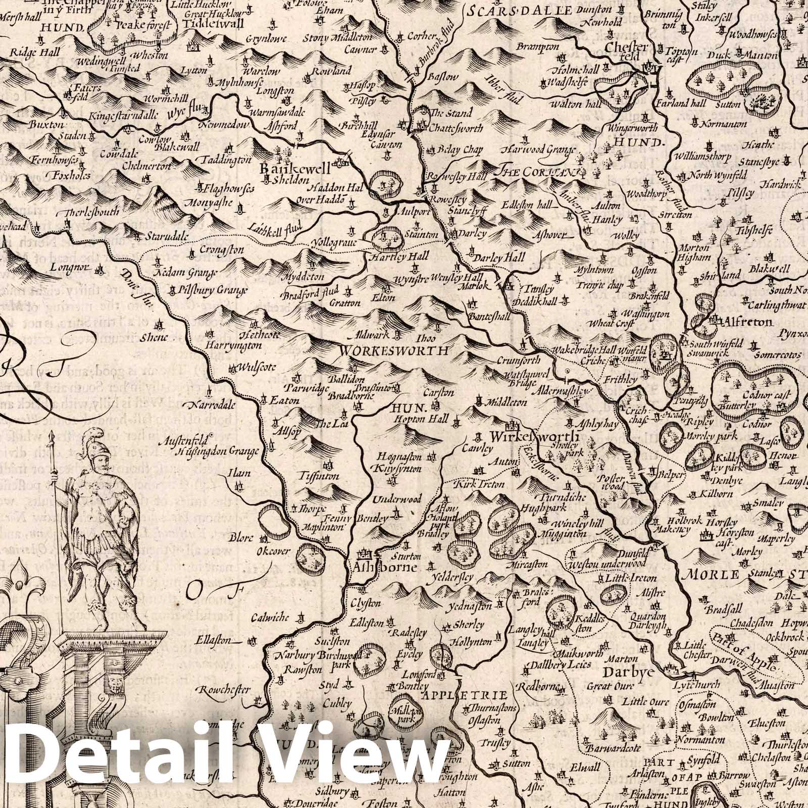 Derbyshire, England 1666 Historical Map Print - John Speed Atlas Reproduction
