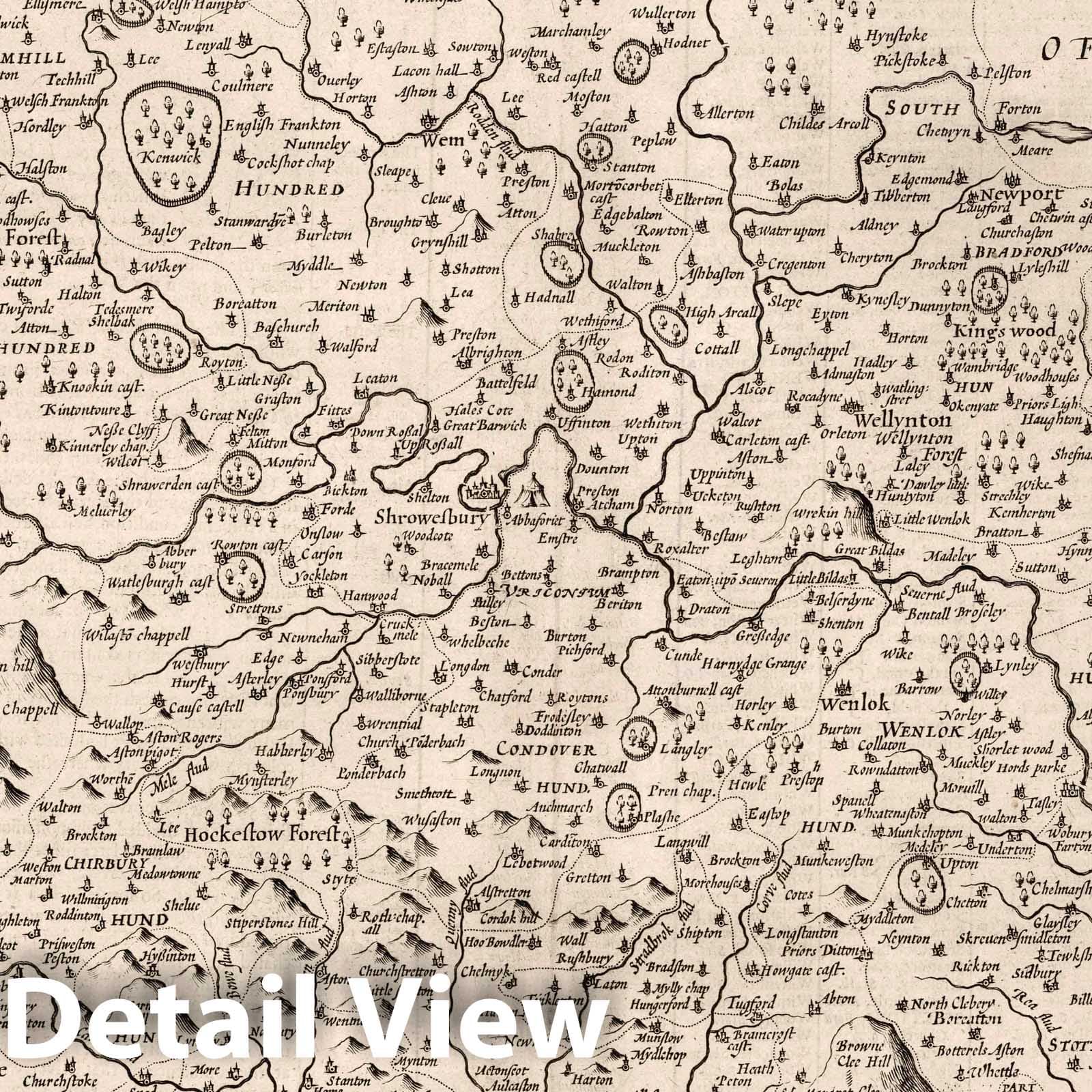 Shropshire, England 1676 Historical Map Print