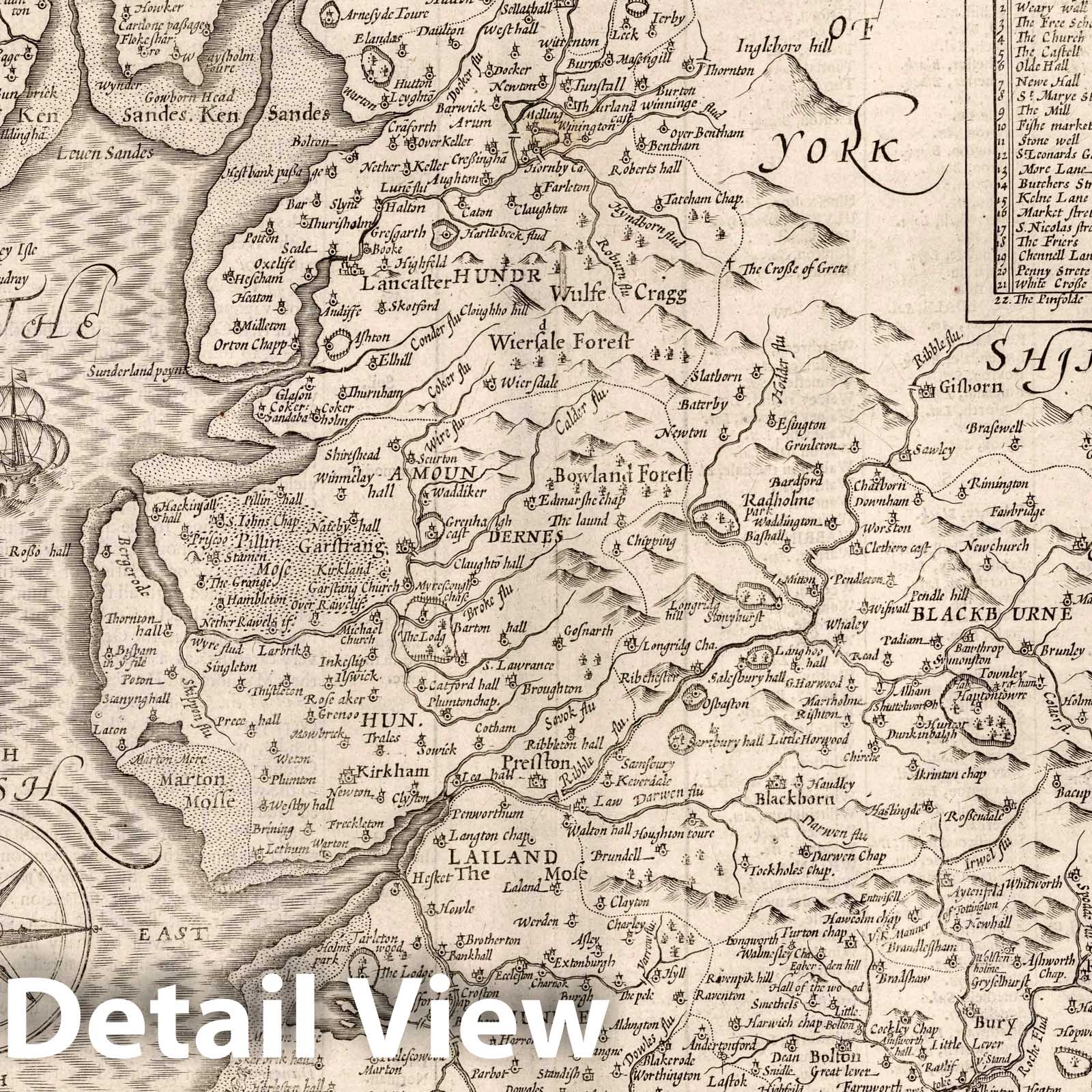 Lancaster, England 1610 Historical Map Print