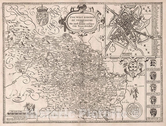 West Riding of Yorkshire, England 1676 Historical Map Print