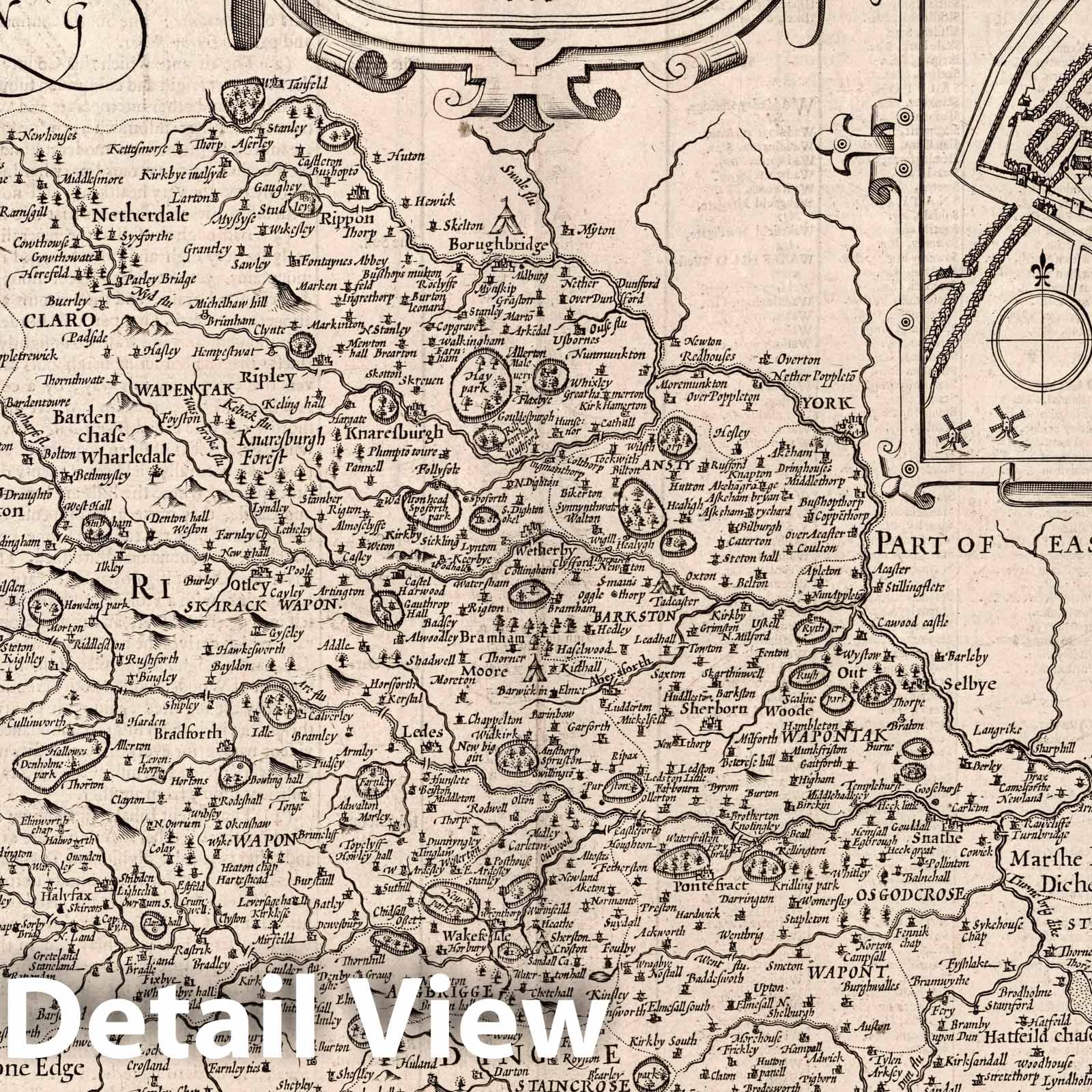 West Riding of Yorkshire, England 1676 Historical Map Print
