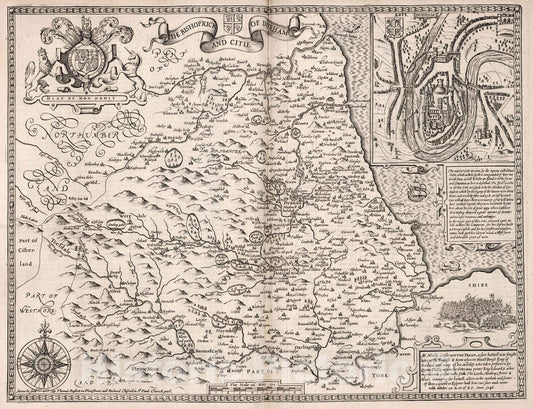 Durham, England 1676 Historical Map Print