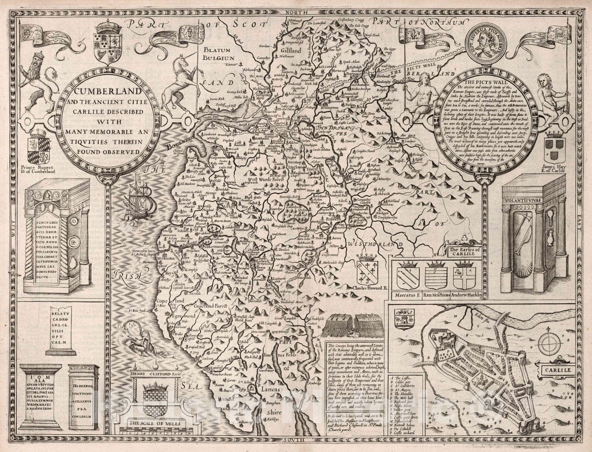 Cumberland, England 1676 Historical Map Print