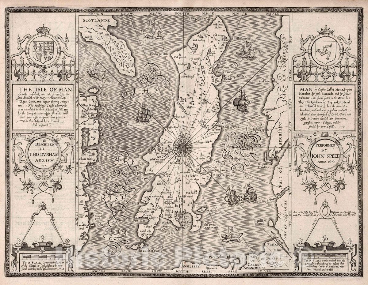 Isle of Man, England 1610 Historical Map Print