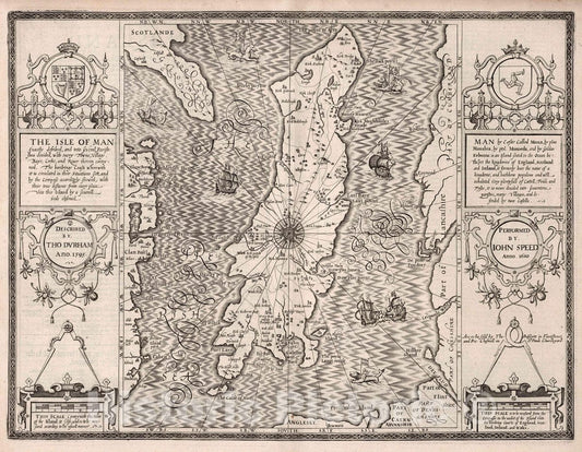 Isle of Man, England 1610 Historical Map Print