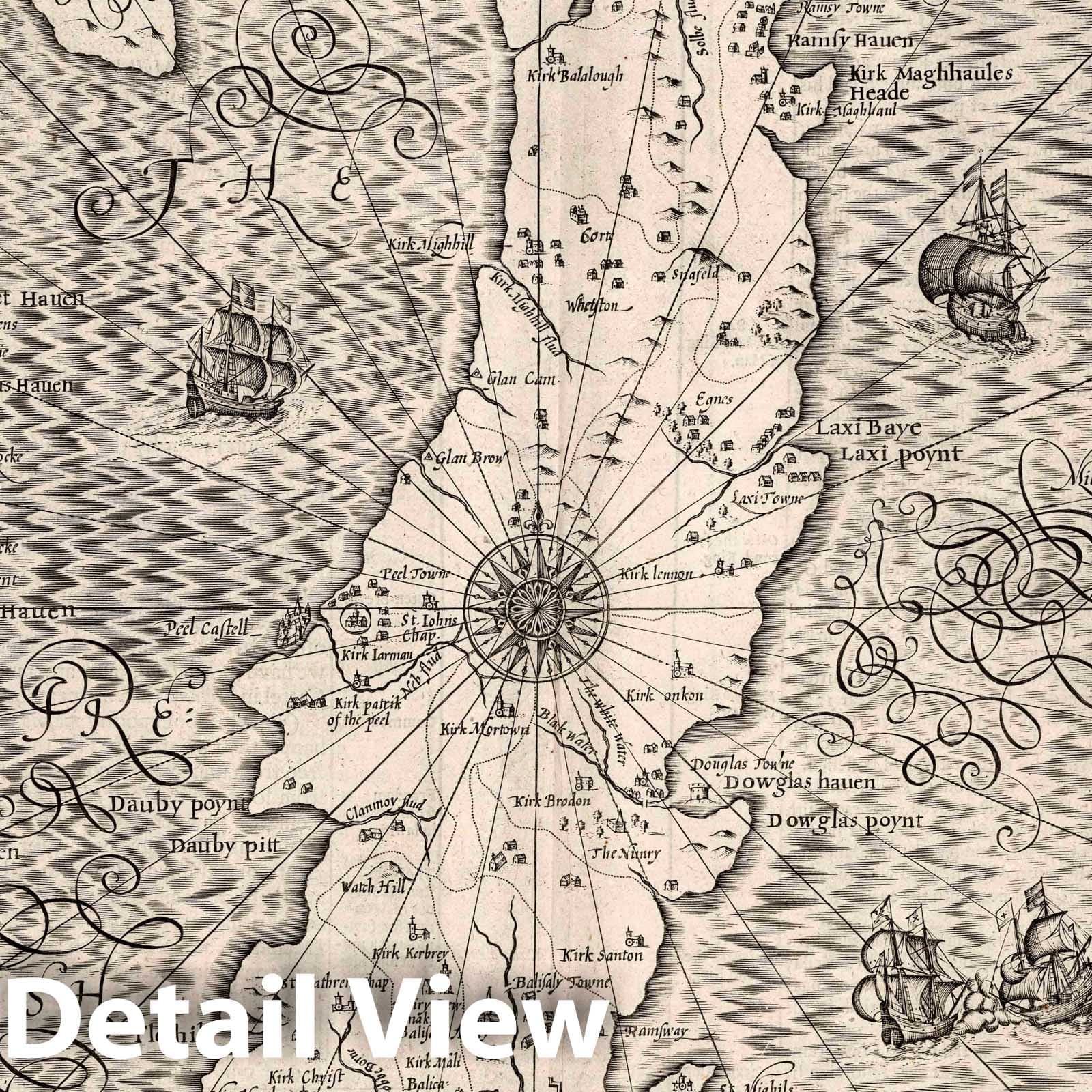 Isle of Man, England 1610 Historical Map Print